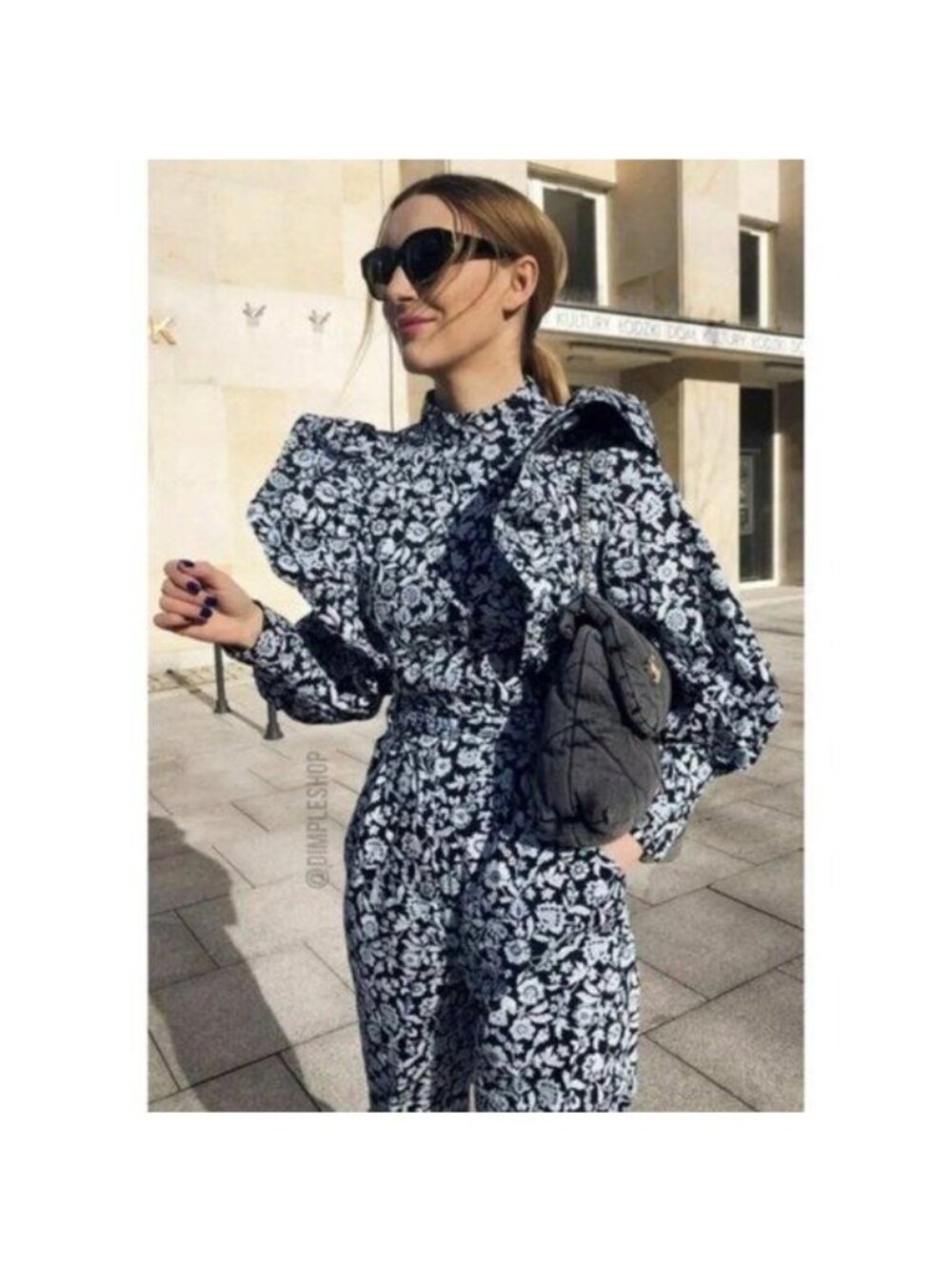 Zara Floral Poplin Ruffle Jumpsuit XS Blue Belted SS20 Blogger Fav TRF Cotton - Picture 2 of 15